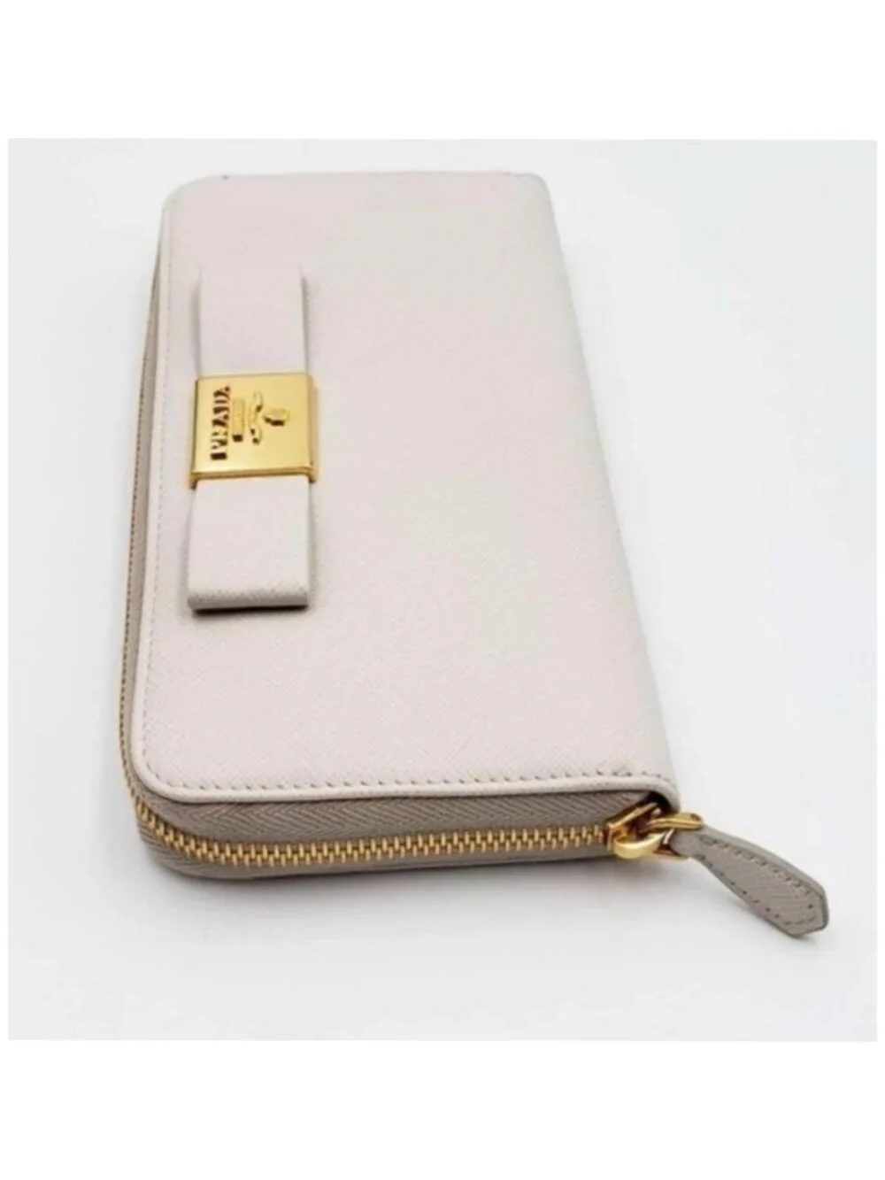 Authentic Prada Saffiano Fiocco Bow Zip-Around Wallet